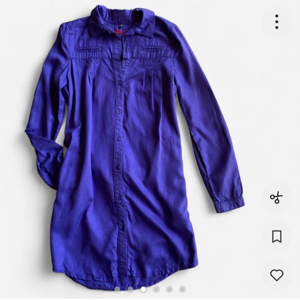 NafNaf Long Sleeve Purple Collar Button Up Casual Dress